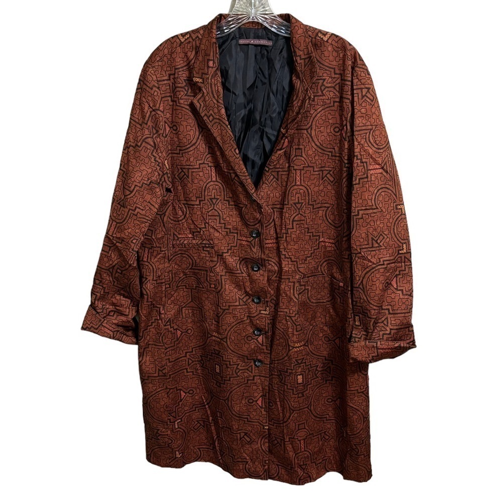 PERUVIAN CONNECTION Sz Lg Geometric Brown Long Jacket Trench